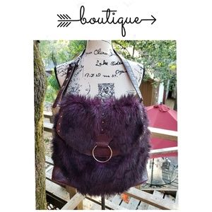 Large Rich Plum Fur Shoulder Bag